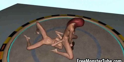 3D redhead lesbian babe gets eaten out and scissored