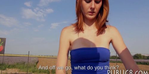 Sexy amateur redhead Czech babe banged in an open field