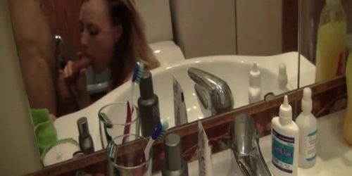 Teen slut sucking and fucking in the bathroom after a s