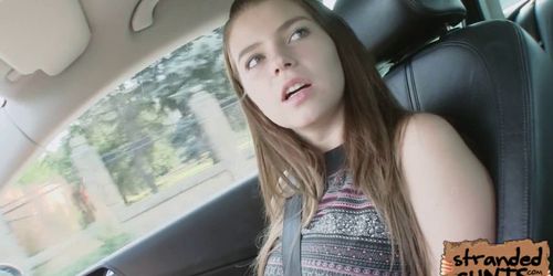 Big tittied teen Marina bangs at the car hood