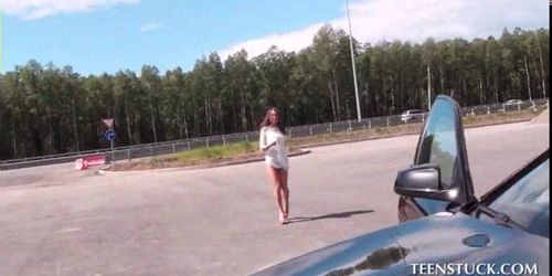 Hitchhiking teen cunt fingered in POV close-up