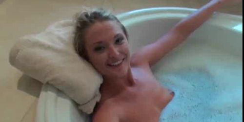 Sexy tits blonde giving blowjob in bathtub