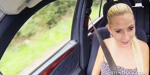 Splendid blonde giving boner in the car