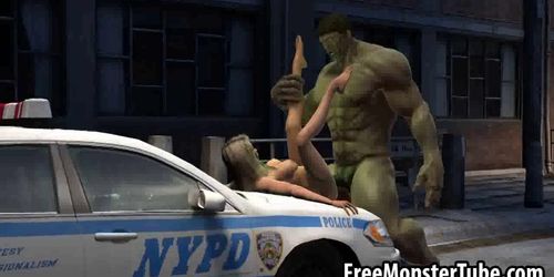 3D cartoon babe getting fucked outdoors by the Hulk