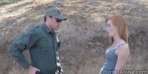 Border officer welcomes a teen redhead immigrant