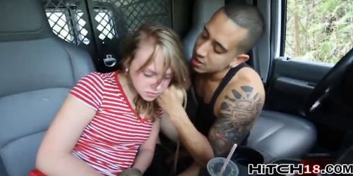 Hot blonde hitchhiker Lizzie Bell tied and fucked in a 