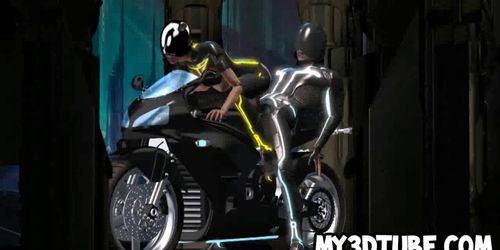 3D cartoon Tron babe getting fucked on a motorcycle