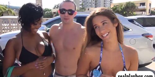 Hotties convinced to flashed their nice big tits for mo