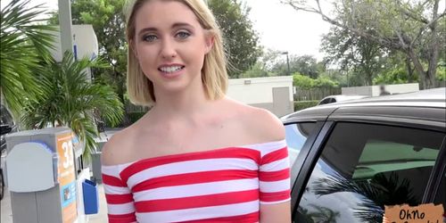 Cutie blonde Chloe gets a free dick ride inside a taxi