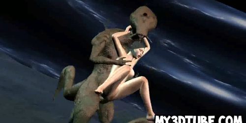 3D babe getting fucked on the moon by a monster