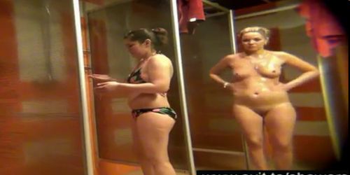 Nude soaping amateurs spied in a public shower