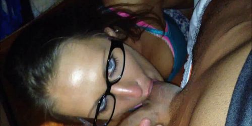 Naughty gal with glasses blowjob