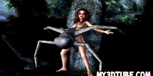 3D cartoon brunette getting fucked by an alien spider