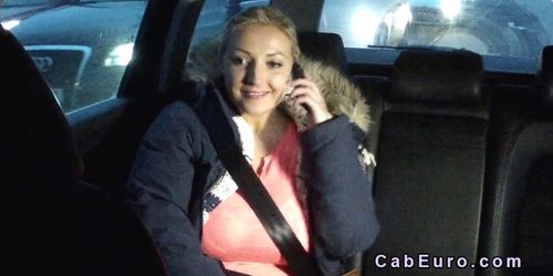 Busty blonde bangs taxi driver outdoor