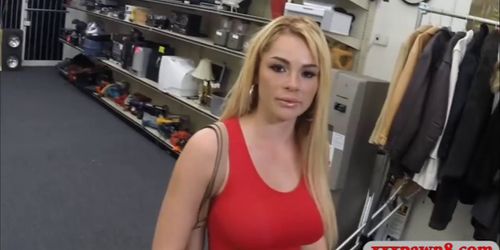 Busty blond babe sells her tiara and banged by pawn guy