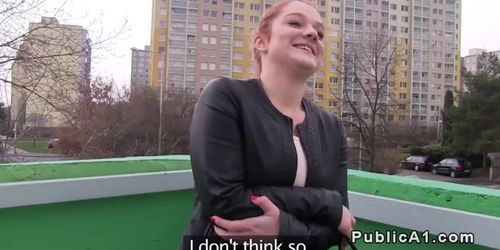 Redhead Czech student banged outdoor