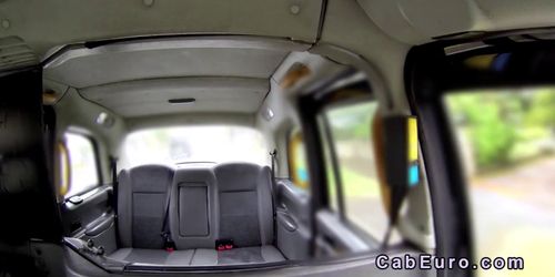 Short haired blonde rimming in fake taxi