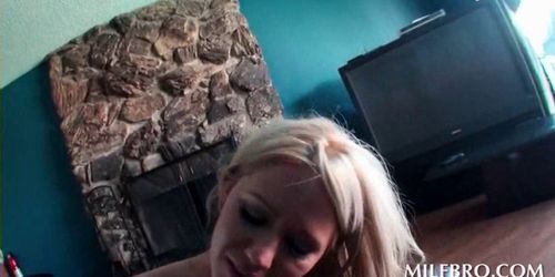 Sexy MILF rubs and sucks black dick in POV