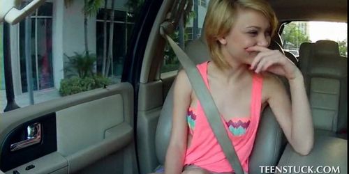 Skinny teen picked up for ride turns into slut