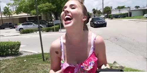 Lena Paul gives a public blowjob