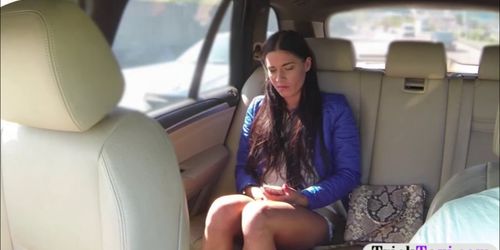 Pretty passenger railed by nasty driver in the backseat