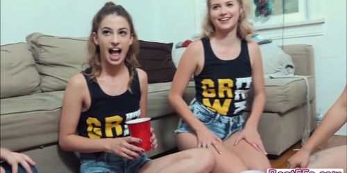 Dorm ladies get to suck and ride a very big dick