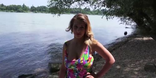 Busty Babe Ayda gets paid and fucked on the lake by a p