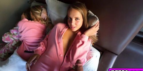 Flirty teen bffs got fucked in a slumber party