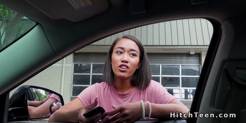 Asian teen stranded from home bangs