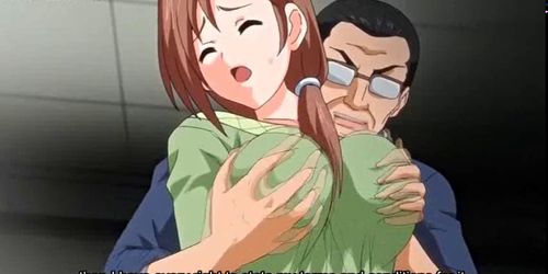 Shy anime babe gets boobs rubbed