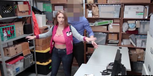 Chubby teen thief fucked by security in front of her mo