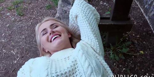 Blonde eurobabe nailed in the park for a chunk of money