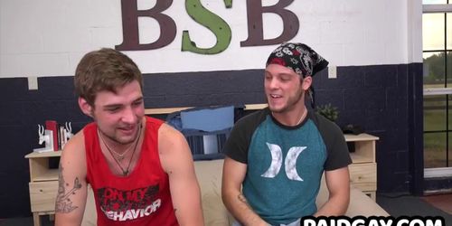 Pierced stud rams straight hunks cock down his throat