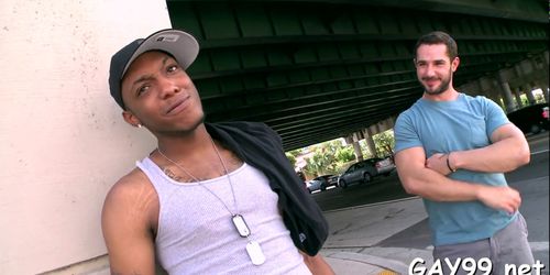 Black gay fucks white pal