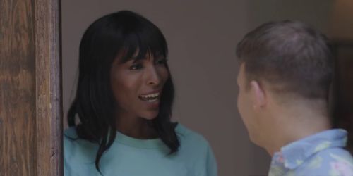 Busty ebony shemale fingers and ass fuck stepbros boyfr