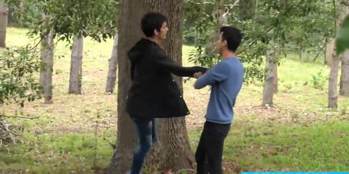 Horny twink latinos have a wild bareback time outdoor