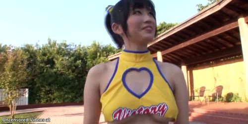 Japanese busty cheerleader fucked outdoor