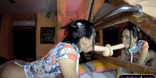 Teen ladyboy anal fucked with big dildo and hard cock