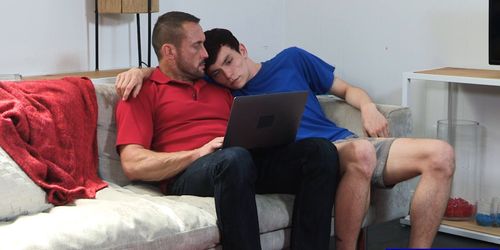 Horny twink teases his old stepdaddy with his bare body