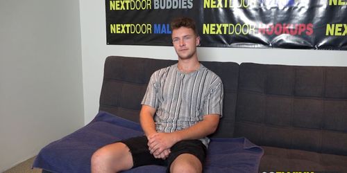 Sexy stud masturbates and strokes his long uncut cock