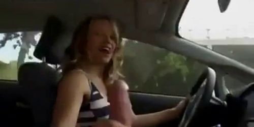 Hot blonde driver handjob blowjob and sex in car