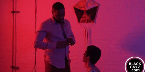 Twink sucks hunks black cock and bounces on it bareback