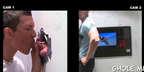 Gay shoves dick in a gloryhole