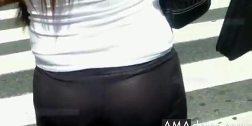 See through leggings thong walking the streets