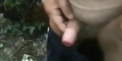 Old man wanking his uncut cock outside