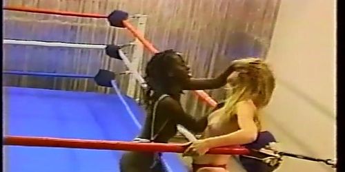 catfight Topless interracial pro style wrestling with b