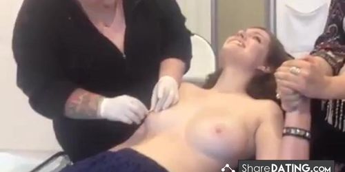 Young Girl gets Nipples Pierced