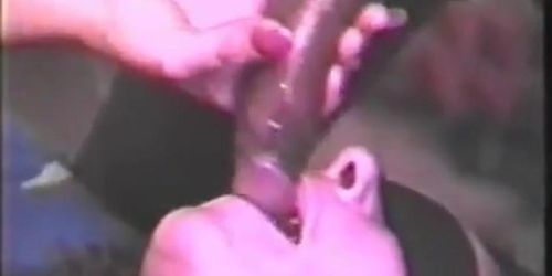 Blindfolded girl swallows black cum 1