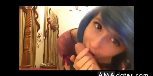 Emo chick sucks her friends dick