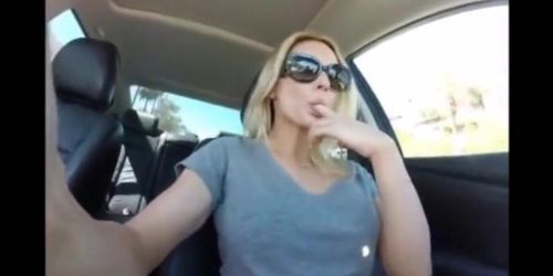 squirting blonde on car